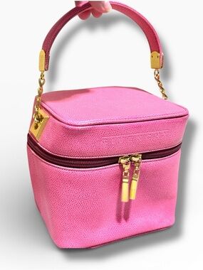 Auth RARE GIVENCHY VANITY BAG Pink Gold leather chain vintage Top Handle EUC